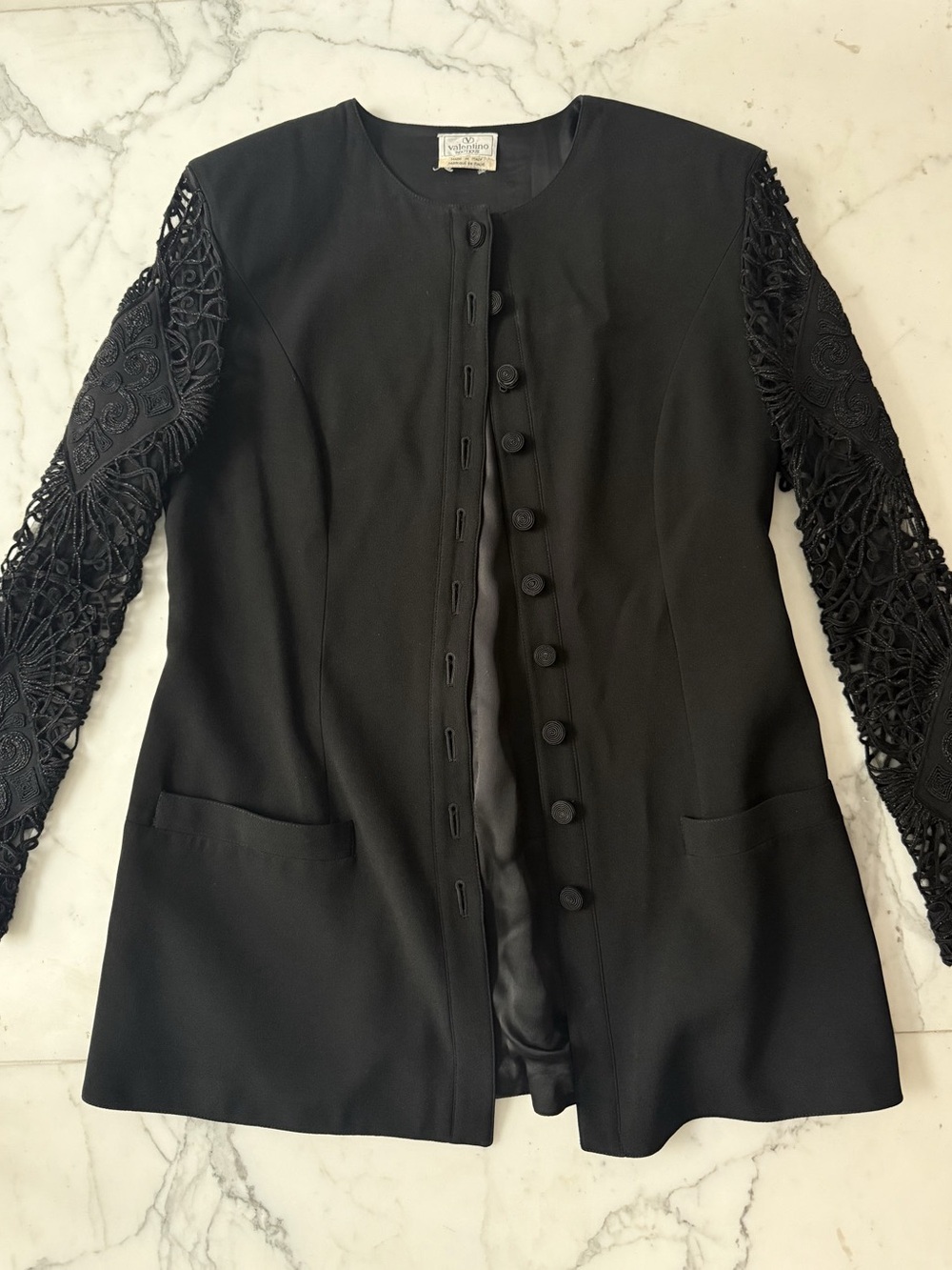 Vintage Valentino Black Lace Sleeve Jacket